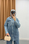 Hooded Denim Jacket Blue