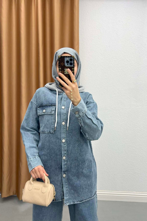 Hooded Denim Jacket Blue