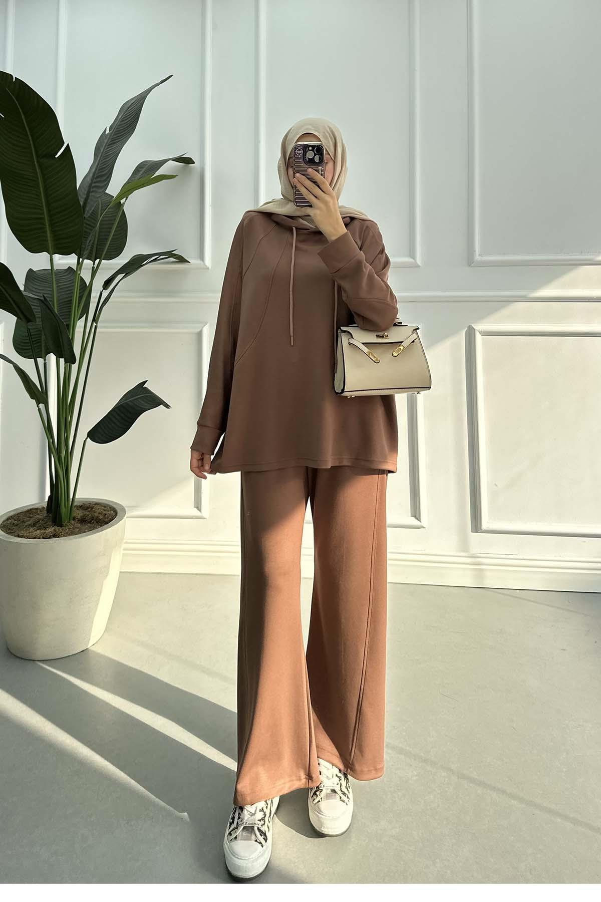 Sare Fashion Oysh Hooded Set Brown Sare Fashion Oysh Hooded Set Brown