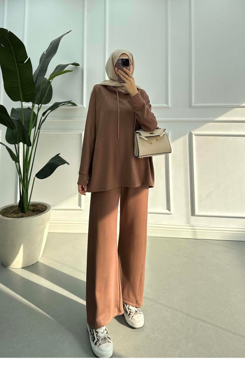 Sare Fashion Oysh Hooded Set Brown Sare Fashion Oysh Hooded Set Brown