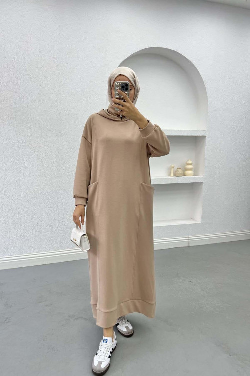 Hooded Sweat Dress Beige