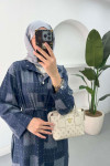 Sare Fashion Square Pattern Collar Detailed Dress Navy Blue