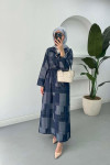 Sare Fashion Square Pattern Collar Detailed Dress Navy Blue