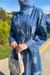 Sare Fashion Square Pattern Collar Detailed Dress Blue