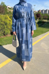 Sare Fashion Square Pattern Collar Detailed Dress Blue