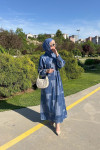Sare Fashion Square Pattern Collar Detailed Dress Blue