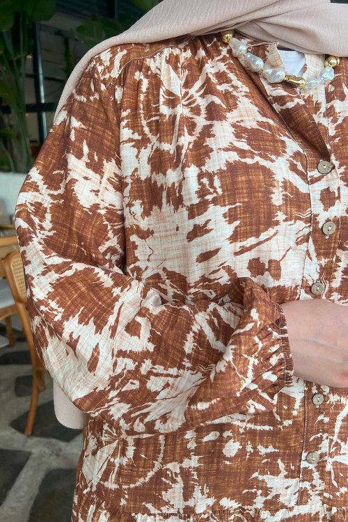 Sare Fashion Mixed Pattern Viscose Dress Brown