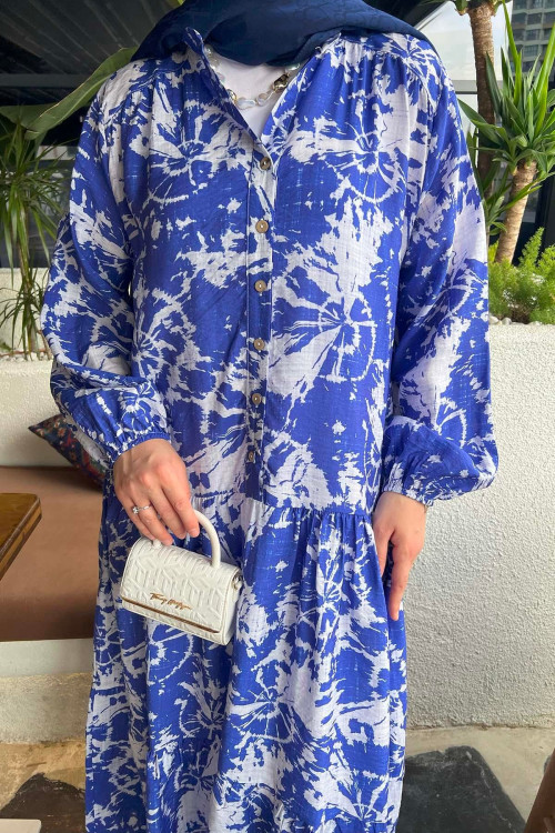 Sare Fashion Mixed Pattern Viscose Dress Saxe Blue