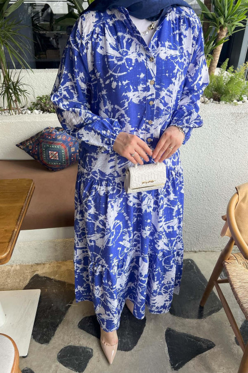 Sare Fashion Mixed Pattern Viscose Dress Saxe Blue