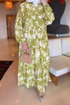 Sare Fashion Mixed Pattern Viscose Dress Oil Green