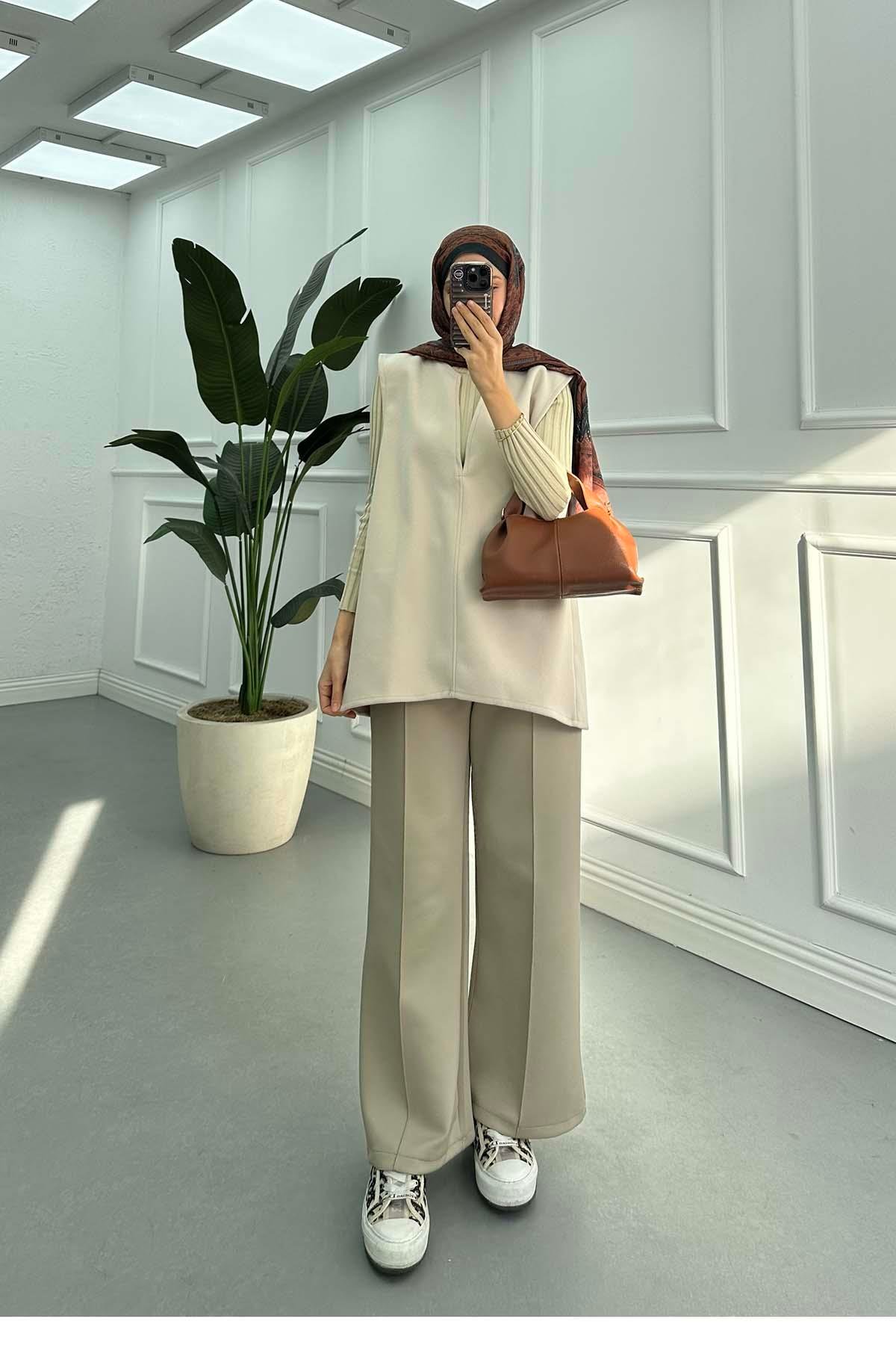 Sare Fashion Beige Check Vest