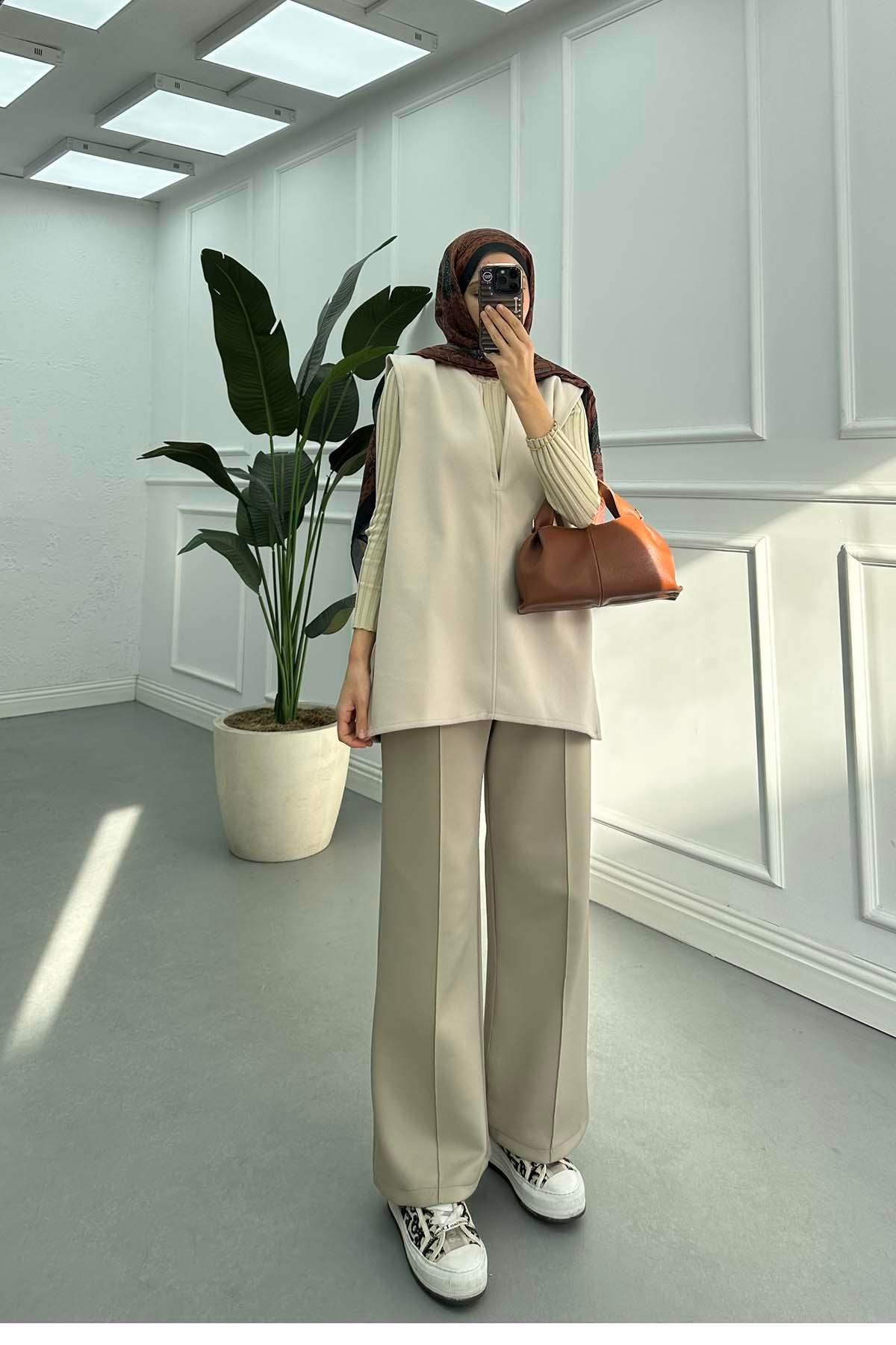 Sare Fashion Beige Check Vest