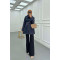 Sare Fashion Belt Detail Denim Jacket Dark Navy Blue
