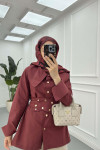 Sare Fashion Belt Detailed Jacket Claret Red
