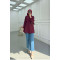 Sare Fashion Belt Detailed Textured Shirt Claret Red