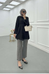 Sare Fashion Belt Detailed Textured Shirt Black