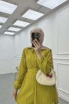 Sare Fashion Belt Detailed Textured Shirt Oil Green