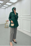 Sare Fashion Belt Detailed Textured Shirt Emerald Green