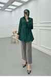 Sare Fashion Belt Detailed Textured Shirt Emerald Green