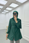 Sare Fashion Belt Detailed Textured Shirt Emerald Green