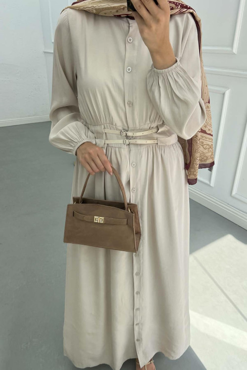 Sare Fashion Belt Detailed Shirt Dress Stone Sare Fashion Belt Detailed Shirt Dress Stone