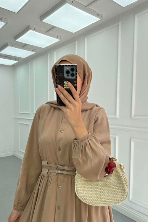 Sare Fashion Belt Detailed Shirt Dress Mink Sare Fashion Belt Detailed Shirt Dress Mink