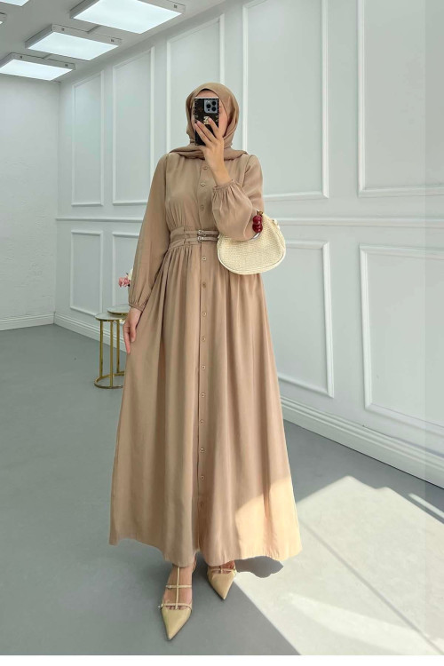Sare Fashion Belt Detailed Shirt Dress Mink Sare Fashion Belt Detailed Shirt Dress Mink