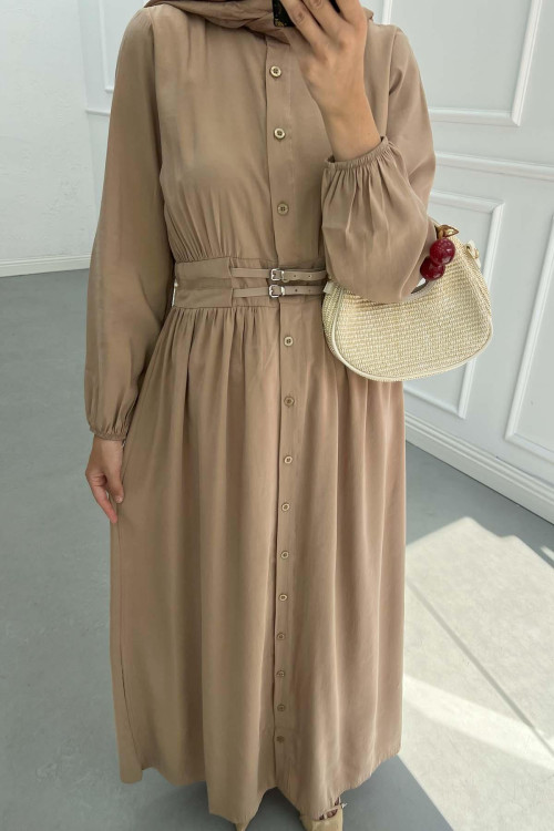 Sare Fashion Belt Detailed Shirt Dress Mink Sare Fashion Belt Detailed Shirt Dress Mink