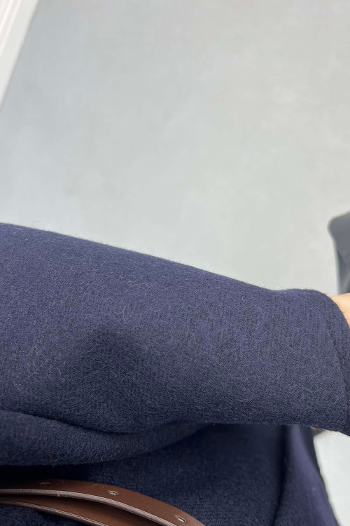 Sare Fashion Belt Detailed Cashmere Poncho Navy Blue