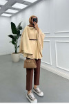 Sare Fashion Belt Detailed Cachet Poncho Milk Coffee Sare Fashion Belt Detailed Cachet Poncho Milk Coffee
