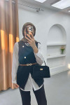 Sare Fashion Belt Detailed Vest Set Black