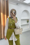 Sare Fashion Belt Detailed Vest Set Oil Green