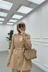 Sare Fashion Belted Lined Jacket Trouser Set Beige