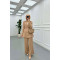 Sare Fashion Belted Lined Jacket Trouser Set Beige