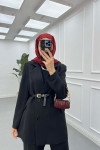 Sare Fashion Belted Lined Jacket Trouser Set Black