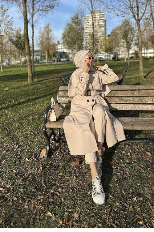 Sare Fashion Belted Lined Trench Coat Beige Sare Fashion Belted Lined Trench Coat Beige