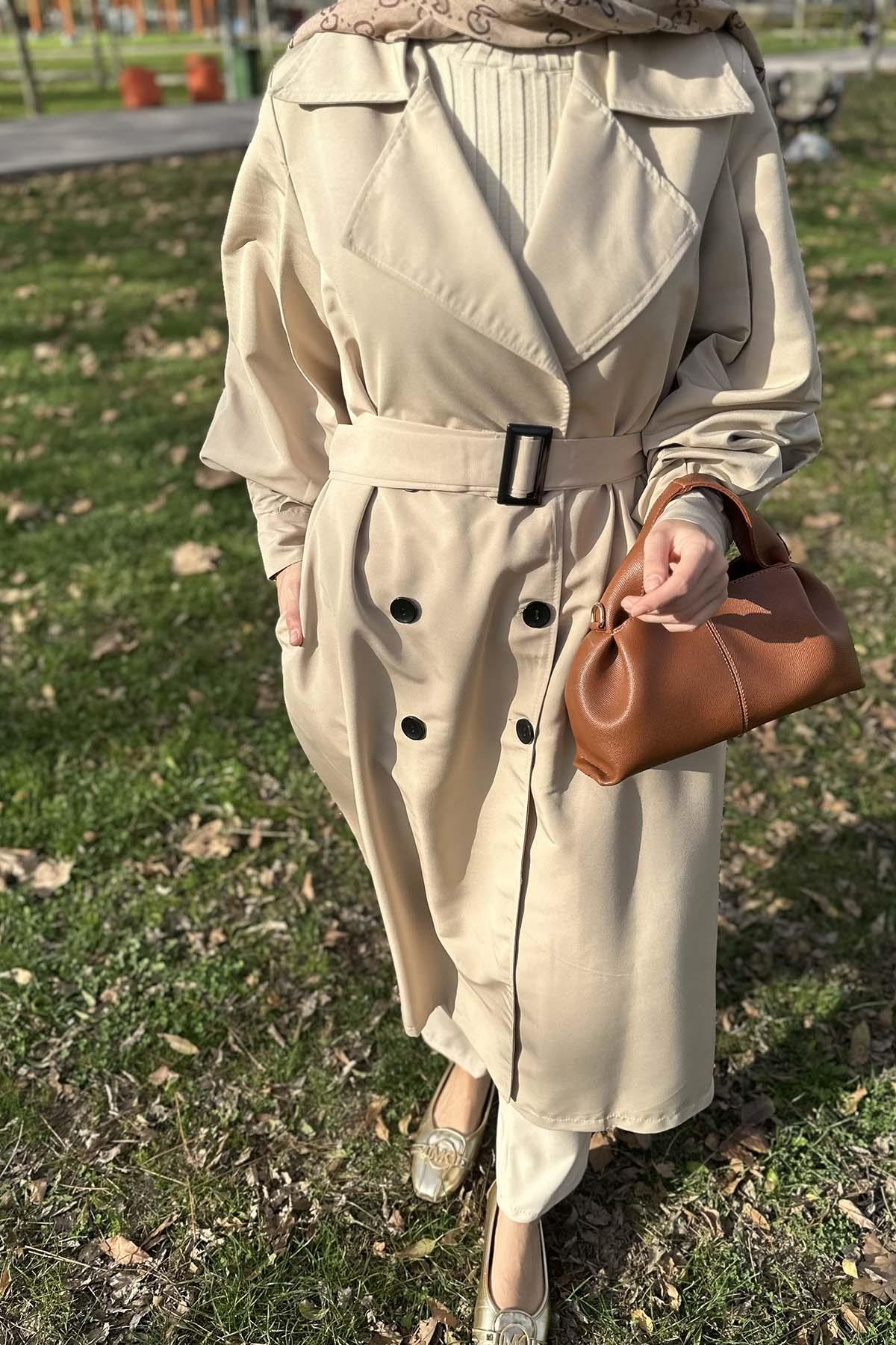 Sare Fashion Belted Lined Trench Coat Beige Sare Fashion Belted Lined Trench Coat Beige