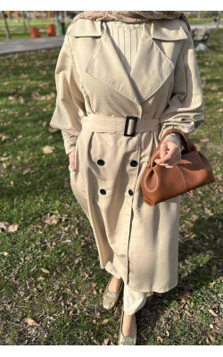 Sare Fashion Belted Lined Trench Coat Beige
