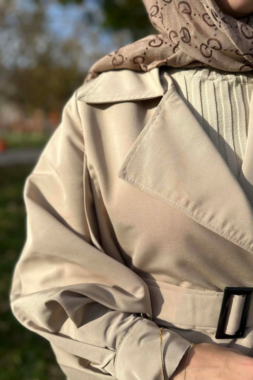 Sare Fashion Belted Lined Trench Coat Beige Sare Fashion Belted Lined Trench Coat Beige