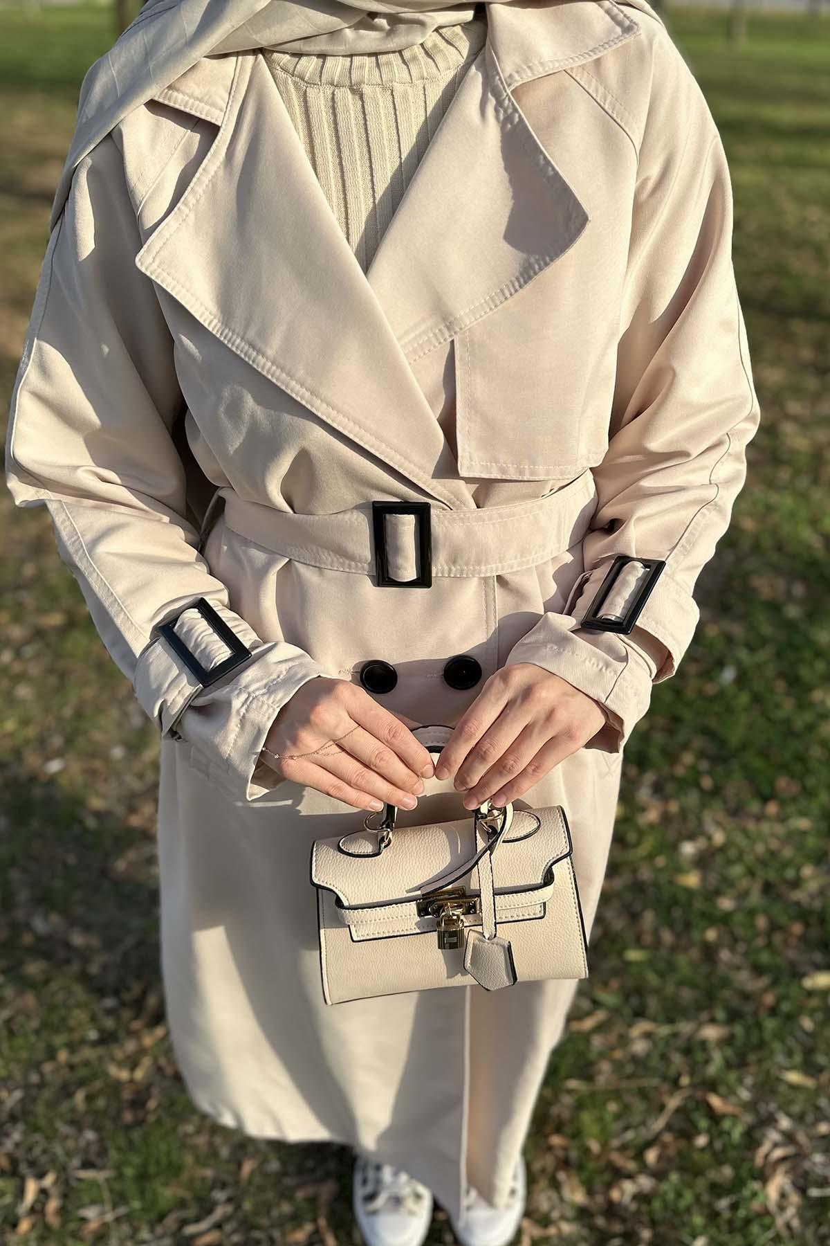 Sare Fashion Belted Lined Trench Coat Beige Sare Fashion Belted Lined Trench Coat Beige