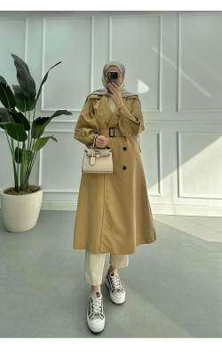 Sare Fashion Belted Lined Trench Coat Brown