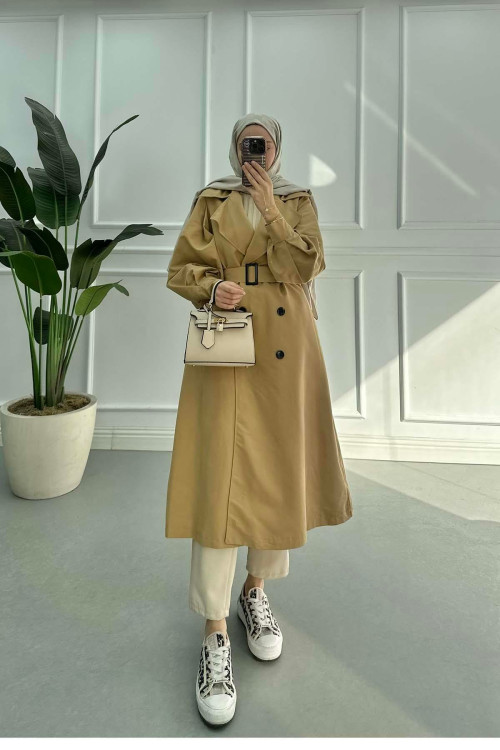Sare Fashion Belted Lined Trench Coat Brown Sare Fashion Belted Lined Trench Coat Brown