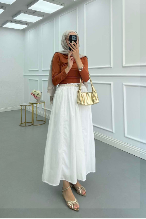 Sare Fashion Belted (Lined) Voile Skirt White Sare Fashion Belted (Lined) Voile Skirt White