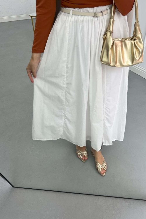 Sare Fashion Belted (Lined) Voile Skirt White Sare Fashion Belted (Lined) Voile Skirt White