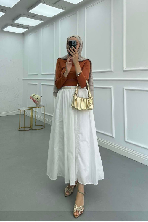 Sare Fashion Belted (Lined) Voile Skirt White Sare Fashion Belted (Lined) Voile Skirt White