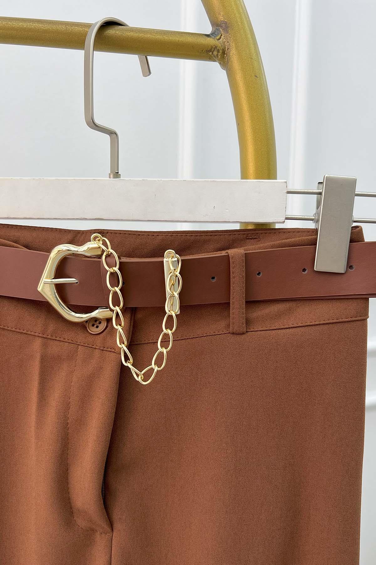 Sare Fashion Belted Wide Leg Trousers Brown