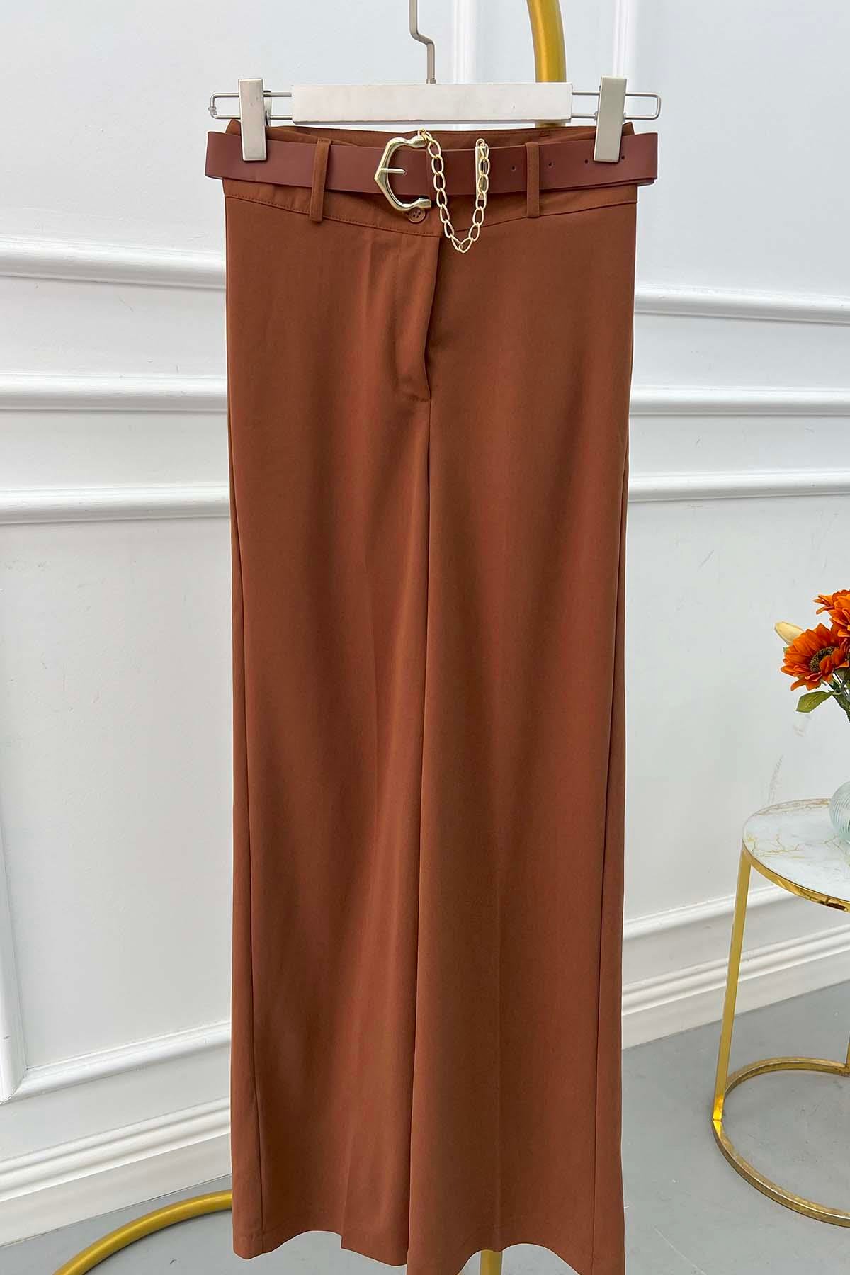 Sare Fashion Belted Wide Leg Trousers Brown