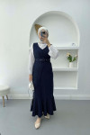 Belted Striped Vest Navy Blue