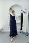 Belted Striped Vest Navy Blue