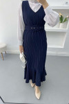 Belted Striped Vest Navy Blue